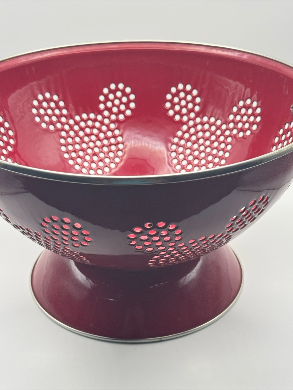 Disney Red Enamel Metal Pedestal Colander Mickey Mouse
